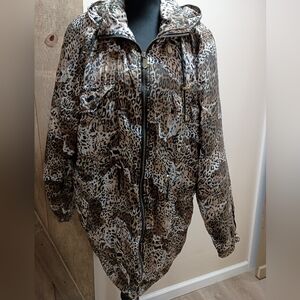 Vintage FUDA Cheetah Print 100% Silk Hooded Coat